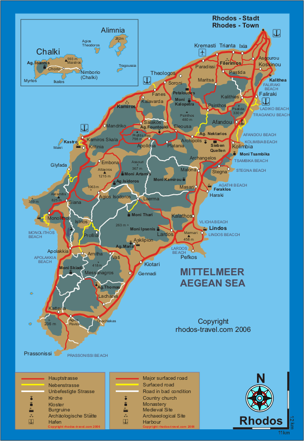 Die Landkarte von Rhodos,Dodekanes,Griechenland